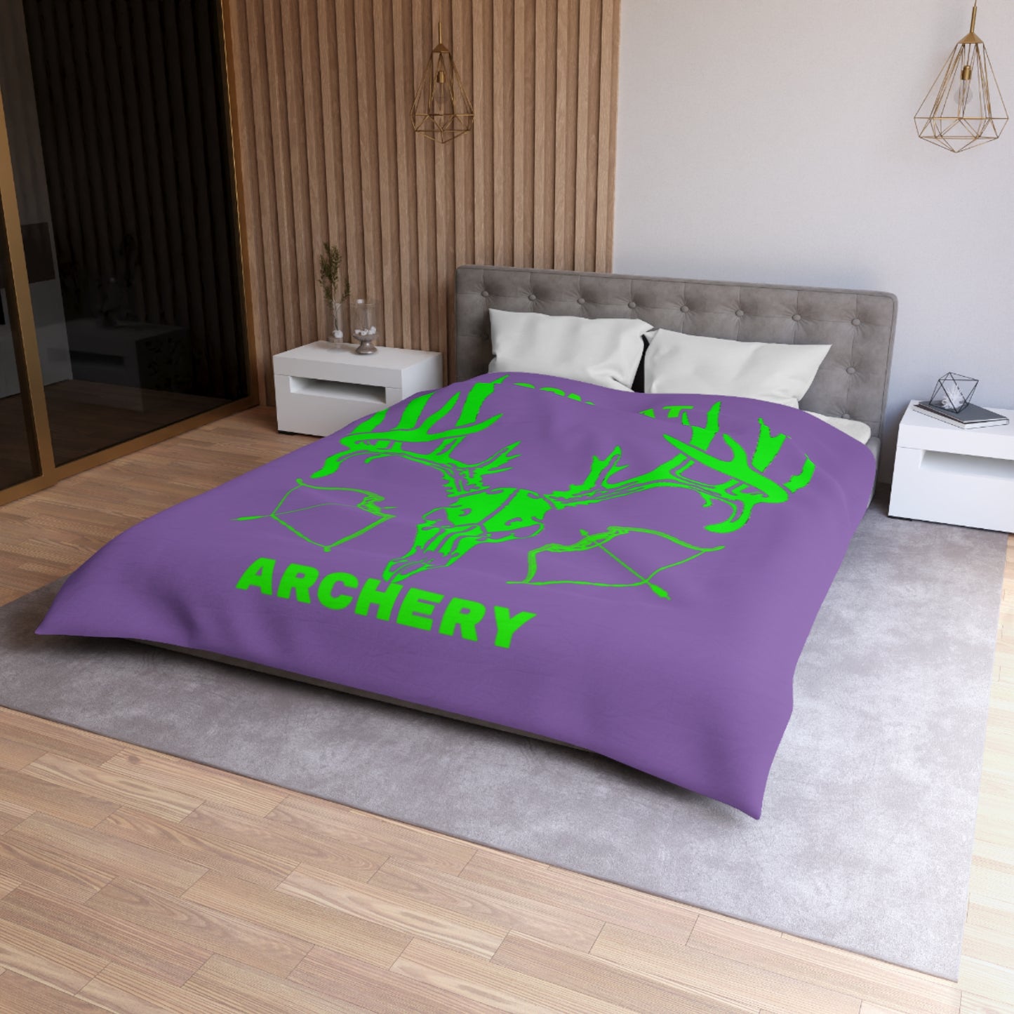 Combat Archery Microfiber Duvet Cover - Neon Green Skull Design