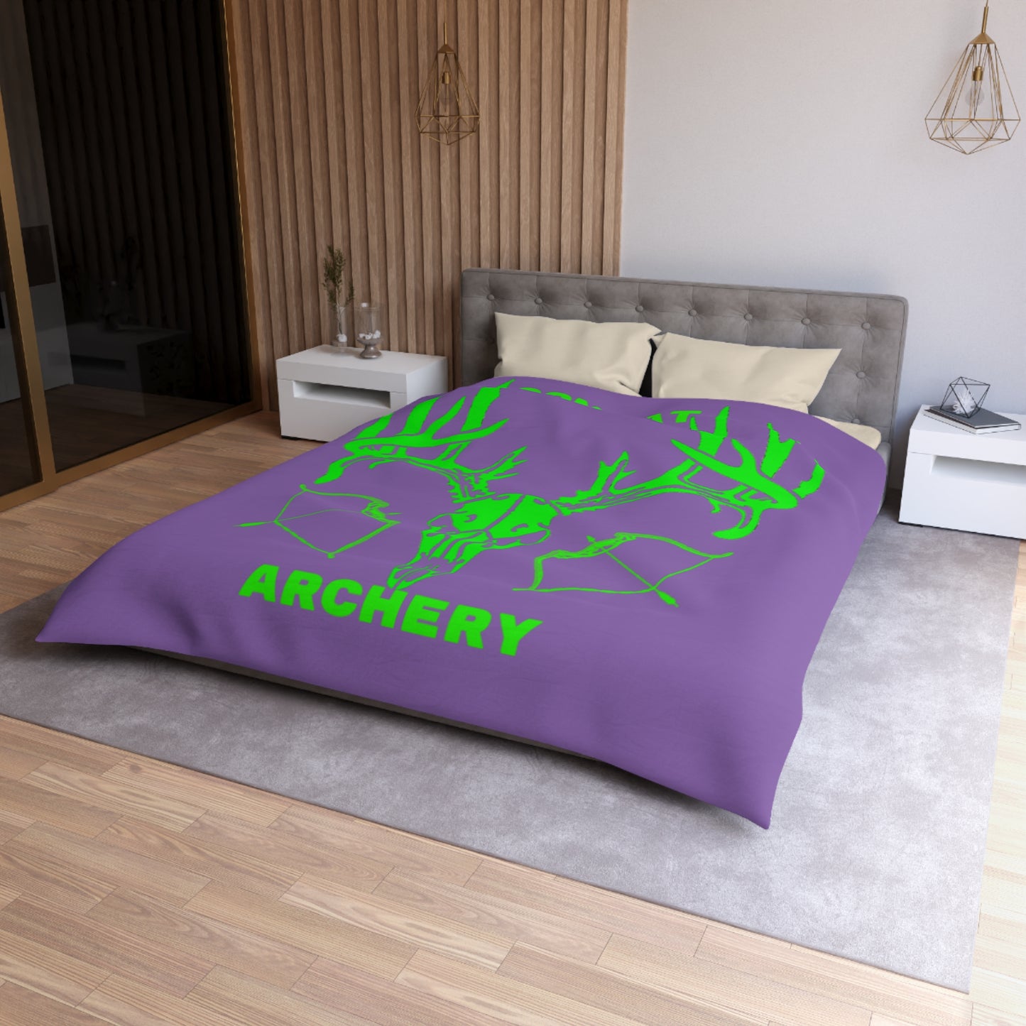 Combat Archery Microfiber Duvet Cover - Neon Green Skull Design