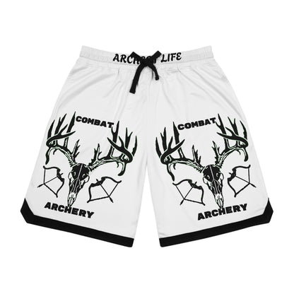 Combat Archery Basketball Rib Shorts - Red Athletic Wear for Sports Enthusiasts